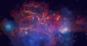一個色彩繽紛的星雲，星星在黑暗的天空中閃耀著紅色、藍色和金色。 — 太空美學 GIF 壁紙