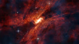 在深空中帶有發光星體的鮮豔紅色和藍色宇宙星雲。 — 太空美學 GIF 壁紙