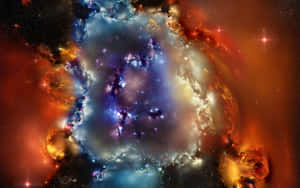 充滿活力的宇宙星雲，帶有盤旋的橙色和藍色氣體以及閃爍的星星。 — 行星 壁紙