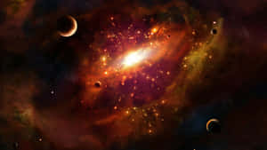 一個發光的宇宙星雲，行星漂浮在繁星點點的虛空中。 — 太空美學 GIF 壁紙