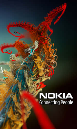 帶有 Nokia 標誌和標語的彩色線條抽象雕塑。 — Galaxy Tab A 壁紙