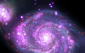 在深空中，一個充滿明亮星星的旋轉紫色和粉紅色螺旋星系。 — 可愛星系 壁紙