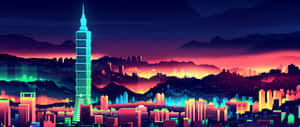 未來主義的城市天際線在黃昏時分閃爍著霓虹燈光。 — 風景動圖 壁紙
