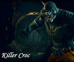 Killer Croc 在黑暗的下水道中猛撲，眼睛發光，牙齒鋒利。 — Dc 漫畫 GIF 壁紙