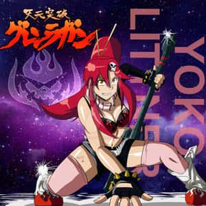 動漫角色 Yoko，紅髮和骷髏飾物，在太空中揮舞著發光的法杖。 — 狙擊手 壁紙