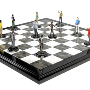 白色背景上帶有人形棋子的棋盤。 — 國際象棋 壁紙