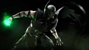 Mortal Kombat 戰士在龍標誌背後引導綠色能量。 — 尚氣 壁紙