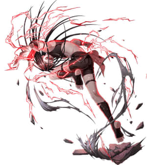 動漫女孩在動態戰鬥姿勢中釋放紅色能量。 — Honor Magic V 壁紙