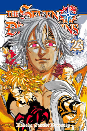 《七大罪》第23卷的動漫漫畫封面，包含三個主要角色。 — Vivo Pad SE 壁紙