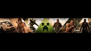 遊戲角色，包括 Lara Croft 和 Creeper，在數位藝術拼貼中。