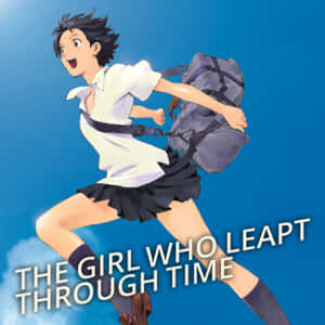 動漫女學生穿著校服背著背包跳過藍天 — iPad 壁紙
