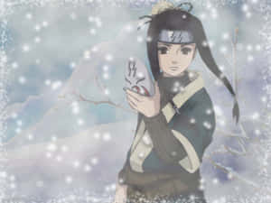 動漫女孩在雪地冬季場景中拿著面具，樹木光禿。 — Naruto and hinata GIF 壁紙