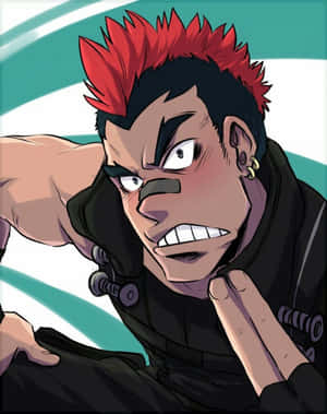 憤怒的動漫角色，擁有紅色刺蝟頭和黑色裝備。 — 對馬戰鬼 GIF 壁紙