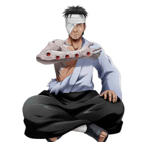 動漫男子，眼睛纏著繃帶，手臂上有紅色環，盤腿而坐。 — 止水 壁紙