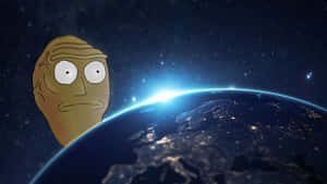 卡通外星人面孔從太空觀看地球夜晚