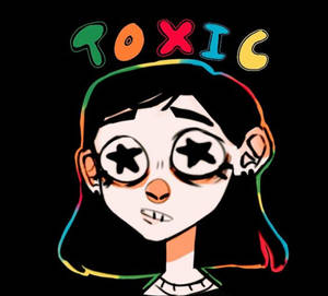 卡通女孩，星形眼睛和彩虹輪廓，位於 toxic 下方。 — 卡通 壁紙