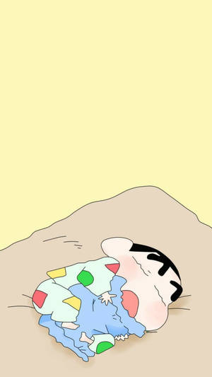 一個卡通男孩在黃色天空下，在沙丘上睡著。 — 動漫擁抱 GIF 壁紙