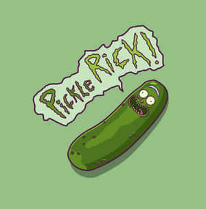 卡通酸黃瓜角色，帶有寫着「Pickle Rick」的對話框 — Galaxy Z Flip7 FE 壁紙