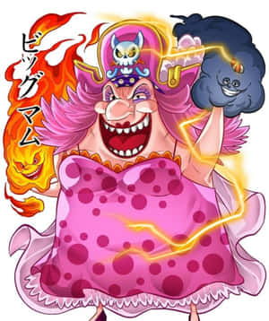 動漫角色 Big Mom 揮舞著火和煙，露出燦爛的笑容。 — Motorola Razr Ultra 2026 壁紙