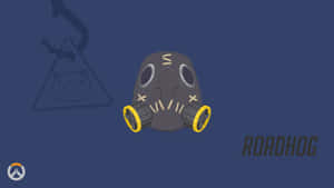 Overwatch角色Roadhog的防毒面具，帶有黃色濾芯，背景為藍色。 — 鬥陣特攻 GIF 壁紙