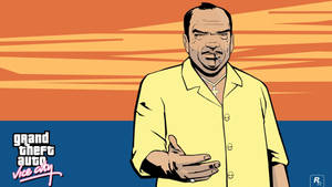 Grand Theft Auto Vice City角色在夕陽天空下抽煙。 — 遊戲 壁紙