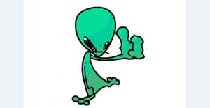 一個綠色卡通外星人，有大眼睛和一隻手舉起。 — 外星人 壁紙