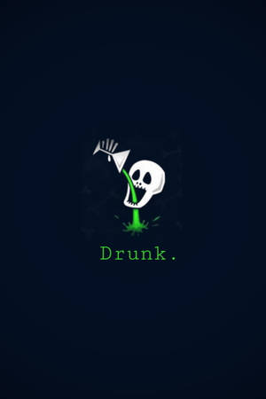 一個卡通骷髏頭嘔吐綠色液體，下方有「Drunk.」字樣發光。 — 鬼滅之刃面具 壁紙