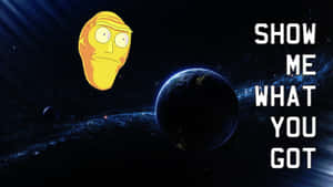太空中的卡通面孔旁邊有一個行星，上面有粗體文字寫著 show me what you got。
