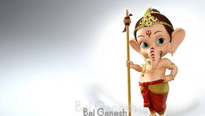 可愛的3D小象神Bal Ganesh手持帶有珠寶的權杖。 — 卡通 壁紙