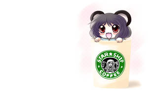 一個帶有熊貓耳朵的Q版動漫女孩從星巴克咖啡杯中探出頭來。 — 動漫女孩 壁紙