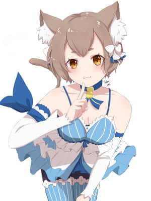 有狐狸耳朵、穿著藍色女僕裝的動漫女孩，眨著眼，手指放在嘴唇上。 — Kindle Paperwhite 壁紙
