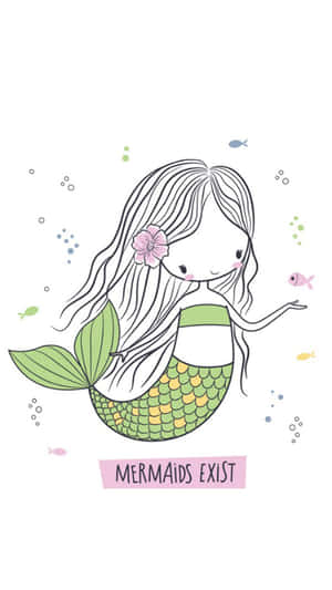 一個微笑的卡通美人魚，有綠色尾巴和頭髮上的粉紅色花朵。 — 美人魚 GIF 壁紙