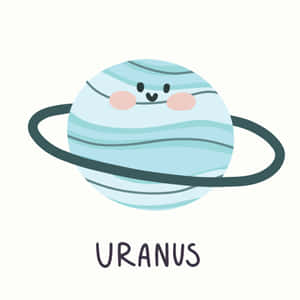 可愛的卡通天王星，帶著微笑的臉和一個環。 — 行星 壁紙