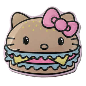 Hello Kitty 角色設計成漢堡，帶有粉紅色蝴蝶結和色彩繽紛的配料。 — Hello kitty 美學 GIF 壁紙