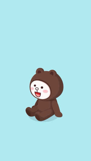 一隻卡通熊微笑著坐在藍色背景上。 — 可愛卡通 壁紙