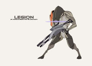 動漫角色Legion以戰鬥姿勢手持發光武器。 — 中性 壁紙