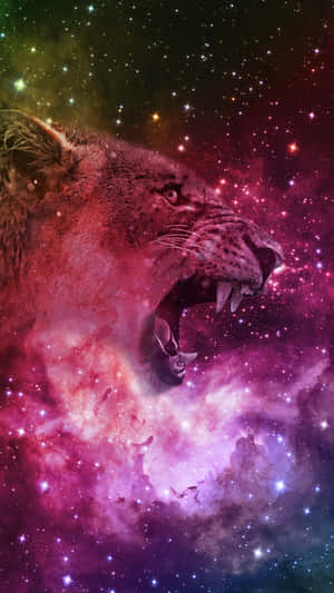 一頭獅子在色彩繽紛的星空星雲背景下咆哮。 — 銀河獅子 壁紙