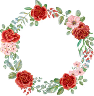 圓形花卉花環，紅玫瑰、粉紅銀蓮花和綠葉 — Pixel 9 Pro Fold 壁紙