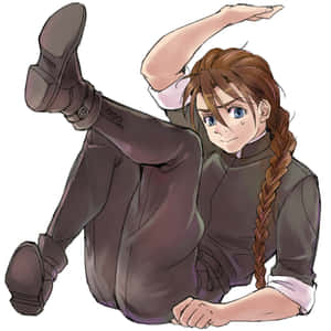 長棕色辮子的動漫女孩以動態姿勢坐著 — 超人特工隊 壁紙