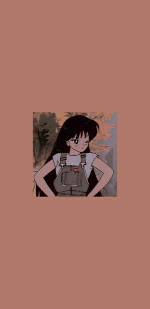 穿著工裝褲的動漫女孩，雙手叉腰站在秋季背景前 — 火星 GIF 壁紙
