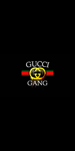 Gucci Gang標誌，帶有滴落的金色和紅綠條紋，在黑色背景上。 — Pixel 3 壁紙