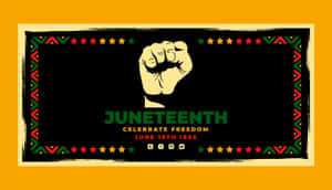 Juneteenth 慶祝圖形，特色是舉起的拳頭和紀念 1865 年 6 月 19 日的文字。 — iMac 壁紙