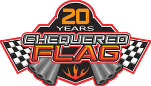 20週年Chequered Flag賽車標誌，帶有格子旗和排氣管。 — 螢幕保護 壁紙