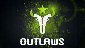 帶有星星和綠色潑濺背景的白色公牛頭骨標誌，適用於 Houston Outlaws。 — 鬥陣特攻 GIF 壁紙