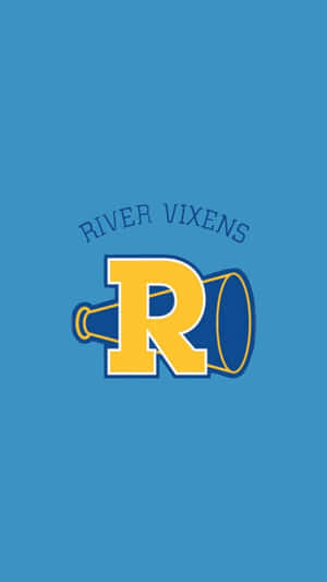 River Vixens 運動隊標誌，藍色背景上帶有黃色R和望遠鏡。 — 簡單 壁紙