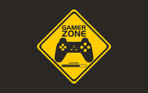 黃色菱形標誌顯示「Gamer Zone」及控制器和加載條。 — 2880x1800 壁紙