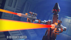 IG-88賞金獵人在科幻走廊中發射雙槍。 — 星際大戰 壁紙
