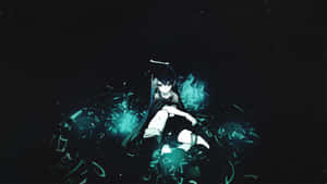 動漫女孩在星空中被發光的青綠色能量包圍。 — 斬！赤紅之瞳 GIF 壁紙