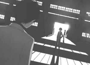 陽光普照的倉庫中，動漫角色帶著強烈陰影。 — 古勒比加 壁紙