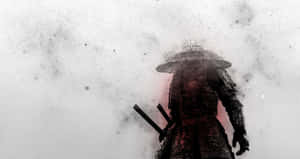 身穿盔甲、手持刀劍的武士戰士剪影，背景霧氣瀰漫。 — 日本武士 壁紙
